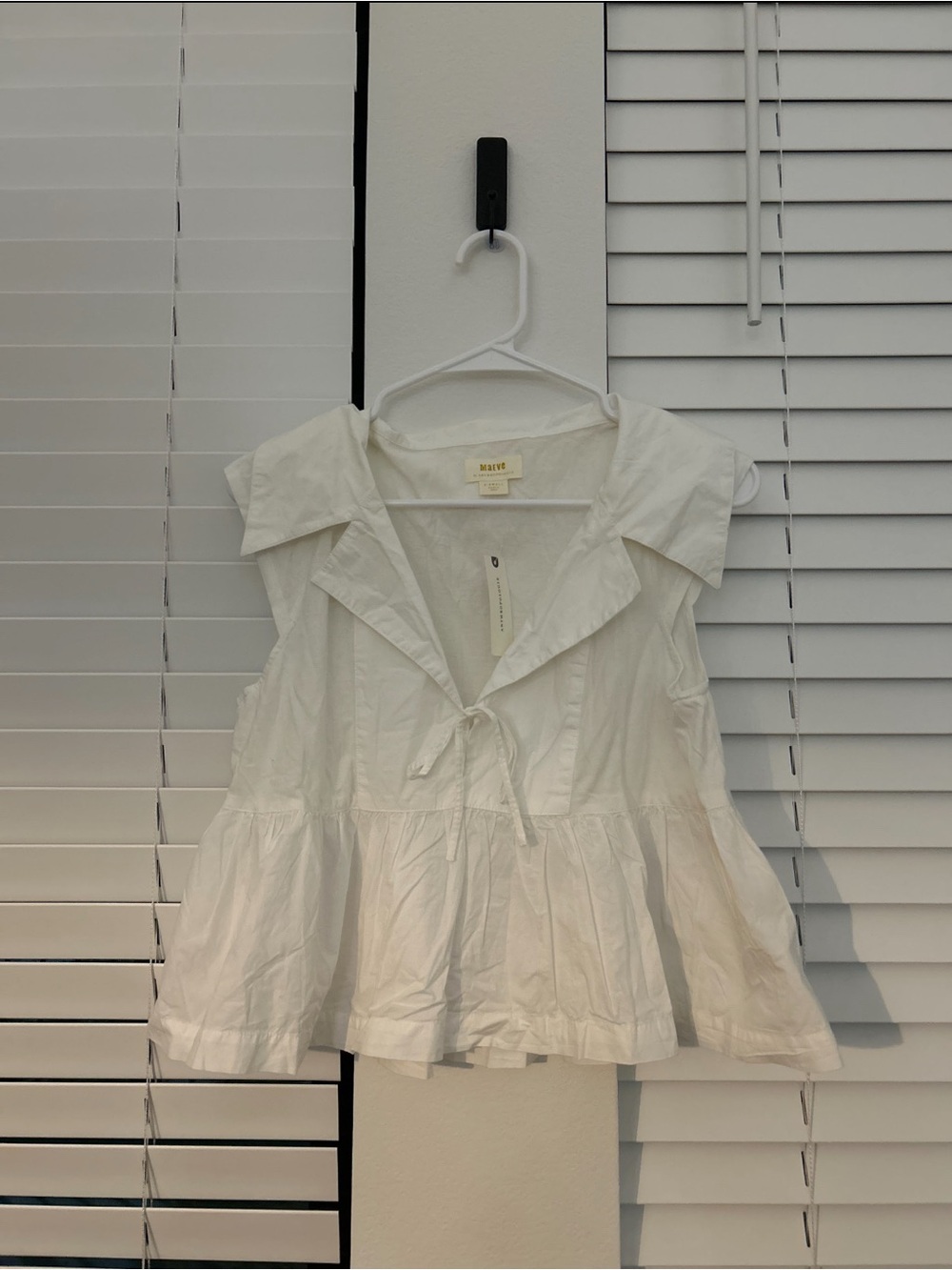 Maeve White Cotton Tie-Front Peplum Camisole